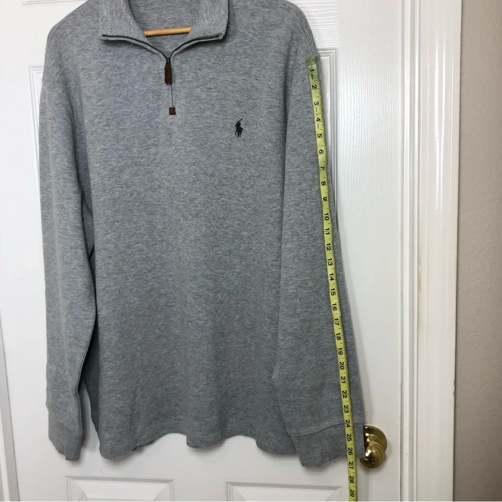 Polo Ralph Lauren Cotton Gray Embroidery Pony‎ 1/4 Zipper Pull Over Sweater XL